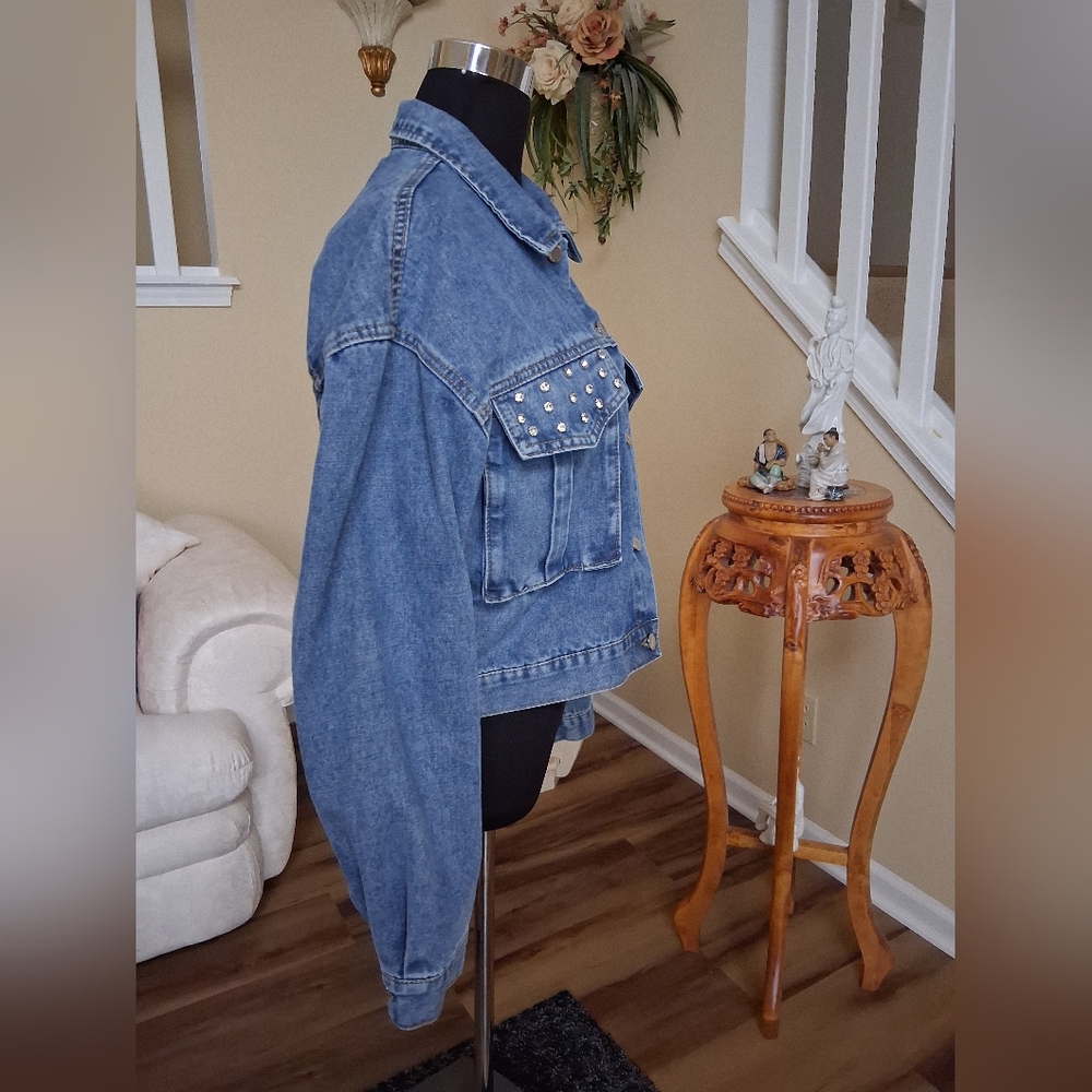 Nali Collection Blue Denim Crystal Studded Jacket Size S/M - Picture 3 of 14